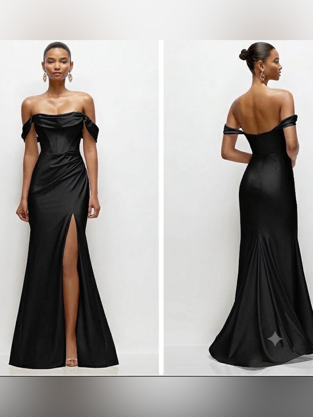 Elegant Off-Shoulder Black Evening Gown Bridesmaid Prom Blacktie size Large